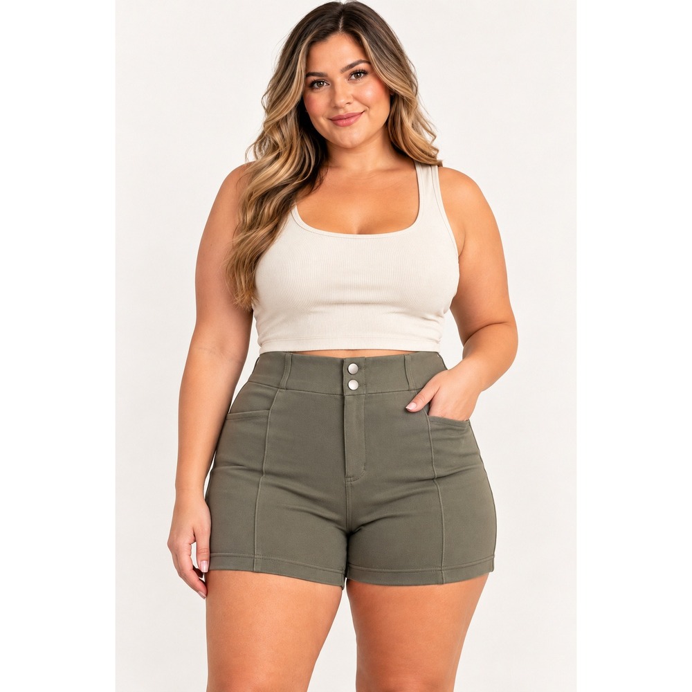 Rae Mode High Rise Stretchy Denim-Feel Fitted Shorts – Size 2XL
